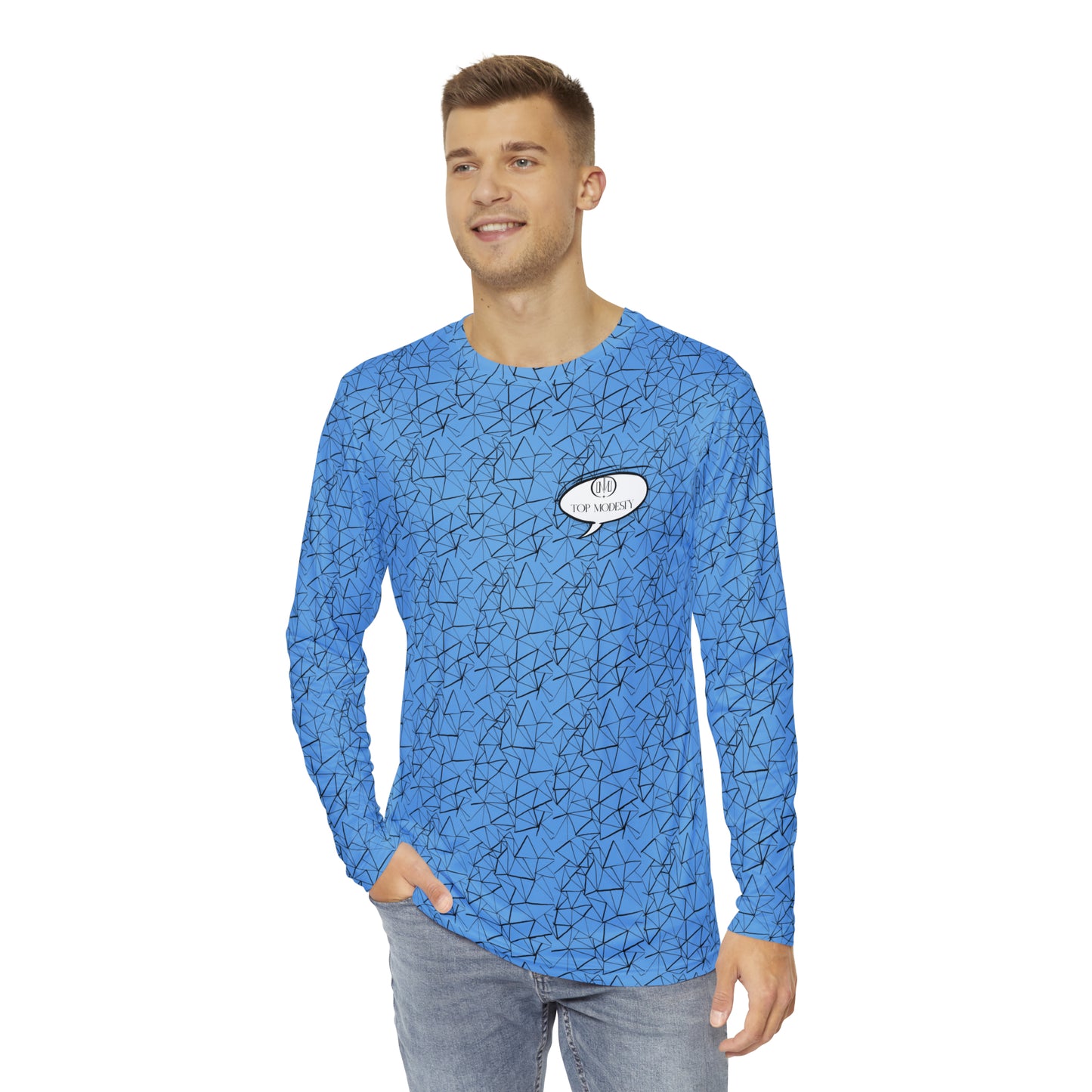 Top Modesty Men's Long Sleeve Shirt (blue )