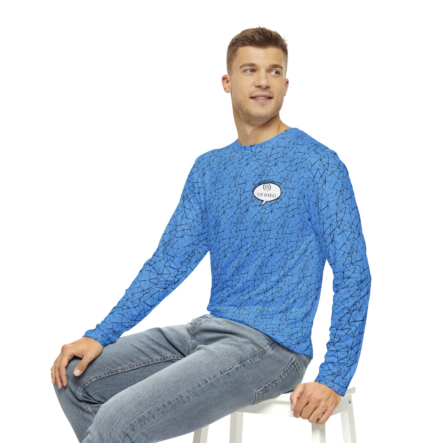 Top Modesty Men's Long Sleeve Shirt (blue )