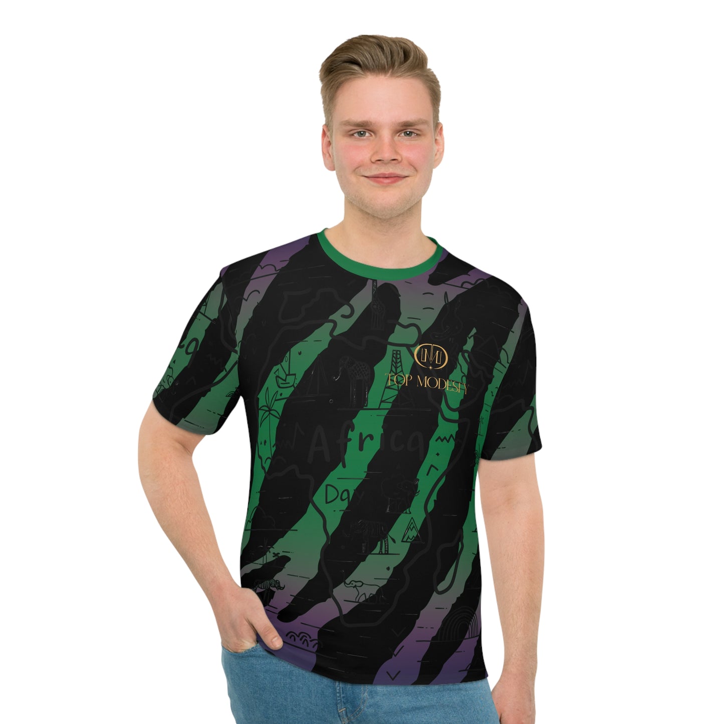 Top Modesty Men's Africa Day T-shirt-Dark Green