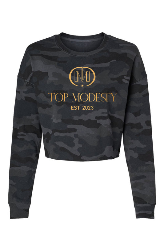 Top Modesty Lightweight Camo Cropped Crew