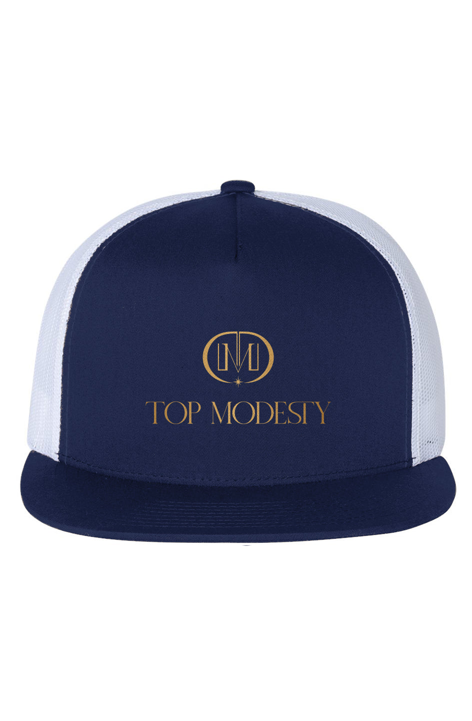 Top Modesty White Mesh Five-Panel Trucker Cap (blue)