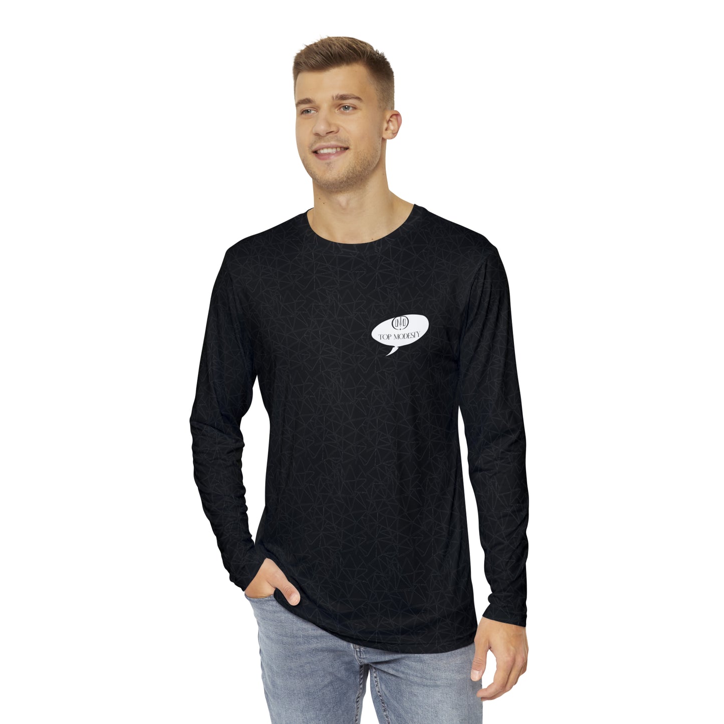 Top Modesty Men's Long Sleeve Shirt (black )